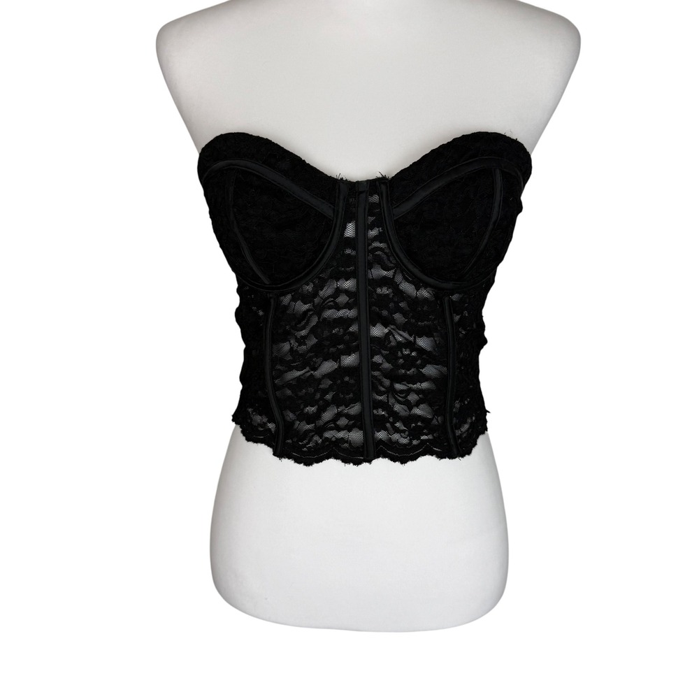 West of Melrose Black Floral Lace Corset Bustier Top Strapless Size M‎ Steampunk
